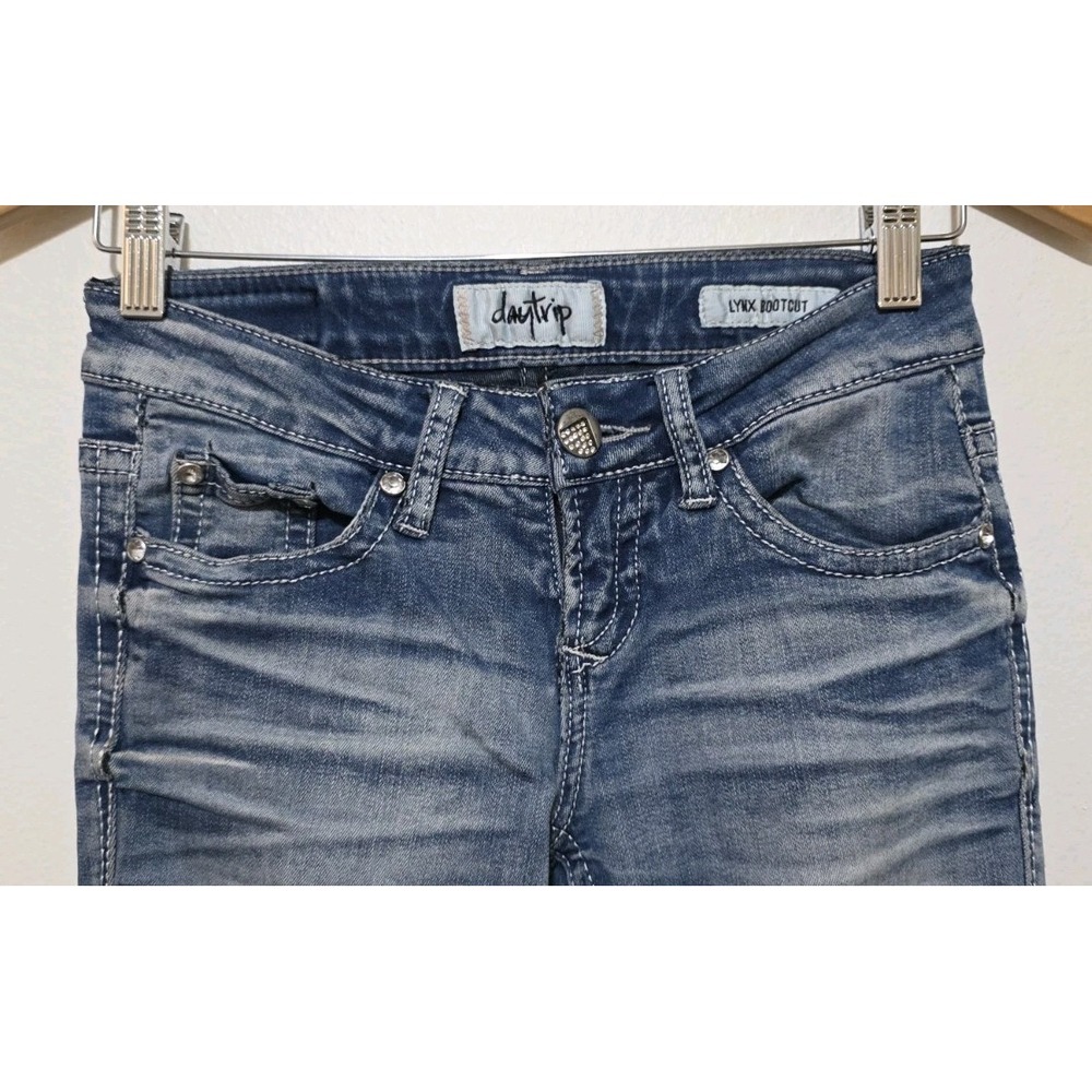 Daytrip Jean Women 24x30 Lynx Bootcut Low Rise Stretch Blue Pocket Flare Y2K EUC - Picture 2 of 7